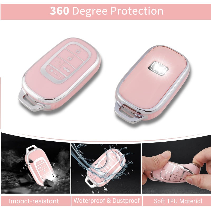 Pangpai Pink Key Fob Cover for Honda, Soft TPU Key Case Protection with Bling Keychain Fit for 2022 Honda Accord Civic CRV Pilot Odyssey 11th Gen Smart Key Holder - Image 3